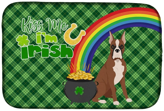 Main image of NEW Red Fawn Boxer St. Patrick's Day Dish Drying Mat Absorbent Dish Drying Mat Pad for Kitchen Counter Dish Drainer Mat for Coun
