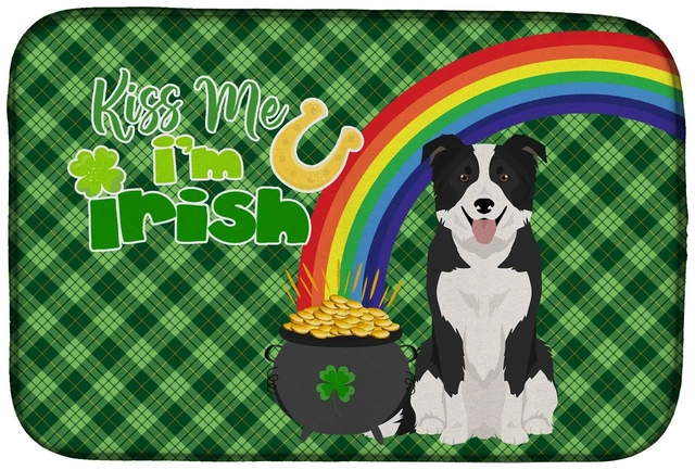Main image of NEW Black and White Border Collie St. Patrick's Day Dish Drying Mat Absorbent Dish Drying Mat Pad for Kitchen Counter Dish Drain