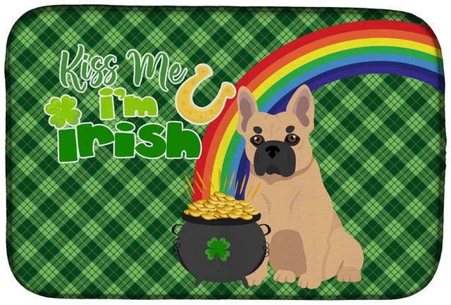 Main image of NEW Fawn French Bulldog St. Patrick's Day Dish Drying Mat Absorbent Dish Drying Mat Pad for Kitchen Counter Dish Drainer Mat for
