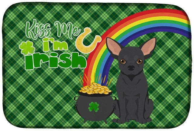 Main image of NEW Black Chihuahua St. Patrick's Day Dish Drying Mat Absorbent Dish Drying Mat Pad for Kitchen Counter Dish Drainer Mat for Cou