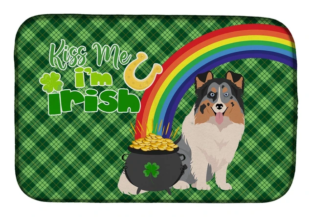 Main image of NEW Blue Merle Sheltie St. Patrick's Day Dish Drying Mat Absorbent Dish Drying Mat Pad for Kitchen Counter Dish Drainer Mat for