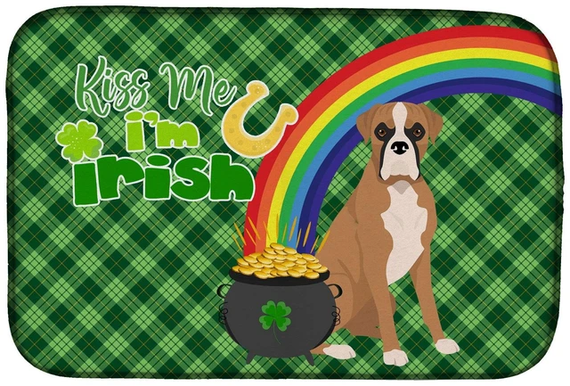 Main image of NEW Natural Eared Fawn Boxer St. Patrick's Day Dish Drying Mat Absorbent Dish Drying Mat Pad for Kitchen Counter Dish Drainer Ma