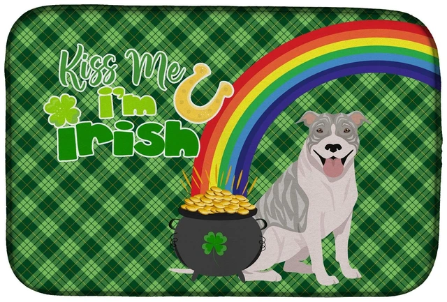 Main image of NEW Blue Brindle Pit Bull Terrier St. Patrick's Day Dish Drying Mat Absorbent Dish Drying Mat Pad for Kitchen Counter Dish Drain