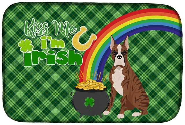 Main image of NEW Red Brindle Boxer St. Patrick's Day Dish Drying Mat Absorbent Dish Drying Mat Pad for Kitchen Counter Dish Drainer Mat for C