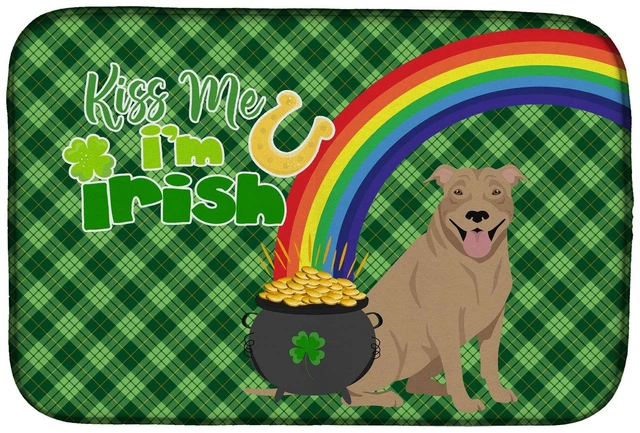Main image of NEW Fawn Pit Bull Terrier St. Patrick's Day Dish Drying Mat Absorbent Dish Drying Mat Pad for Kitchen Counter Dish Drainer Mat f