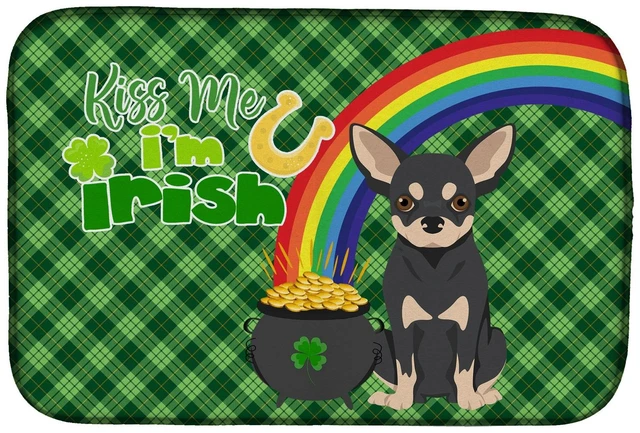 Main image of NEW Black and Cream Chihuahua St. Patrick's Day Dish Drying Mat Absorbent Dish Drying Mat Pad for Kitchen Counter Dish Drainer M