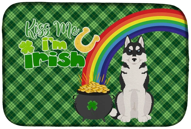 Main image of NEW Black Siberian Husky St. Patrick's Day Dish Drying Mat Absorbent Dish Drying Mat Pad for Kitchen Counter Dish Drainer Mat fo