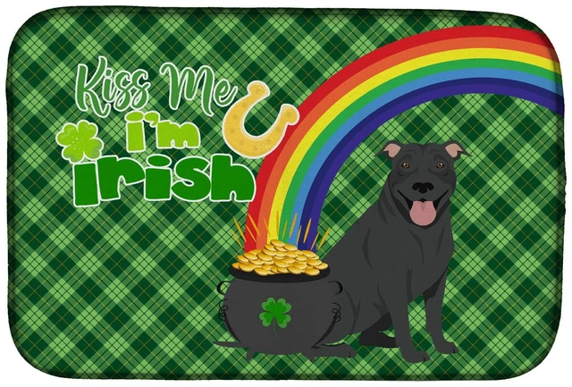 Main image of NEW Black Pit Bull Terrier St. Patrick's Day Dish Drying Mat Absorbent Dish Drying Mat Pad for Kitchen Counter Dish Drainer Mat