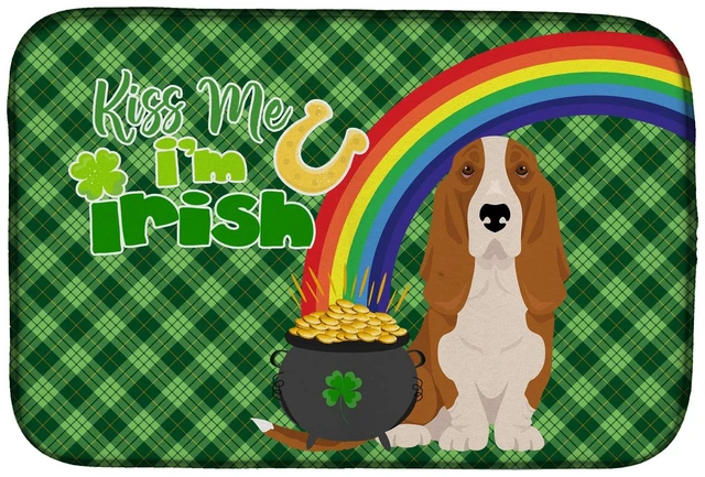 Main image of NEW Red and White Tricolor Basset Hound St. Patrick's Day Dish Drying Mat Absorbent Dish Drying Mat Pad for Kitchen Counter Dish