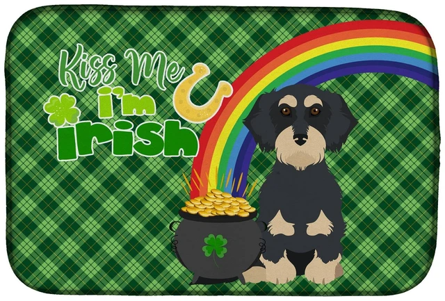 Main image of NEW Wirehair Black and Cream Dachshund St. Patrick's Day Dish Drying Mat Absorbent Dish Drying Mat Pad for Kitchen Counter Dish