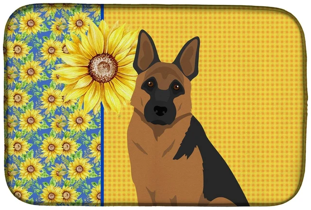 Main image of Summer Sunflowers Black and Tan German Shepherd Dish Drying Mat Absorbent Dish Drying Mat Pad for Kitchen Counter Dish Drainer M