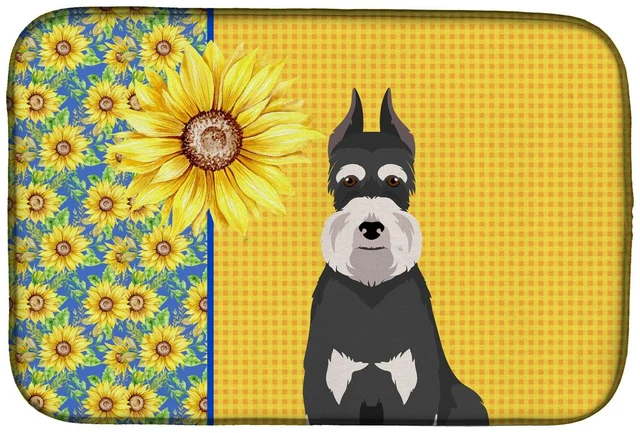 Main image of Summer Sunflowers Black and Silver Schnauzer Dish Drying Mat Absorbent Dish Drying Mat Pad for Kitchen Counter Dish Drainer Mat