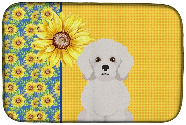 Main image of Summer Sunflowers Bichon Frise Dish Drying Mat Absorbent Dish Drying Mat Pad for Kitchen Counter Dish Drainer Mat for Countertop