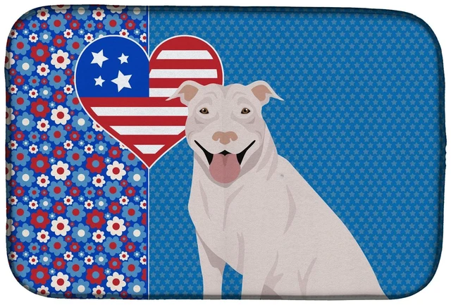Main image of NEW White Pit Bull Terrier USA American Dish Drying Mat Absorbent Dish Drying Mat Pad for Kitchen Counter Dish Drainer Mat for C