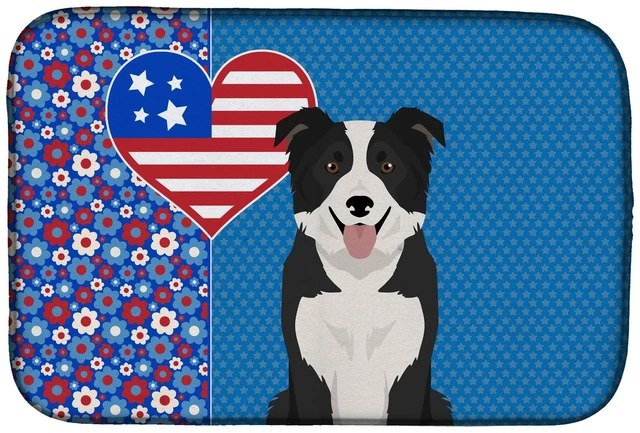 Main image of Black and White Border Collie USA American Dish Drying Mat Absorbent Dish Drying Mat Pad for Kitchen Counter Dish Drainer Mat fo