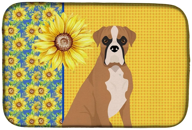 Main image of Summer Sunflowers Natural Eared Fawn Boxer Dish Drying Mat Absorbent Dish Drying Mat Pad for Kitchen Counter Dish Drainer Mat fo