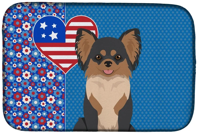 Main image of Longhaired Black and Tan Chihuahua USA American Dish Drying Mat Absorbent Dish Drying Mat Pad for Kitchen Counter Dish Drainer M