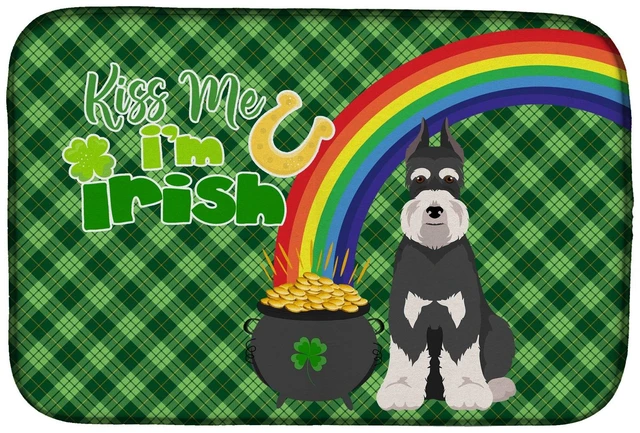 Main image of NEW Black and Silver Schnauzer St. Patrick's Day Dish Drying Mat Absorbent Dish Drying Mat Pad for Kitchen Counter Dish Drainer