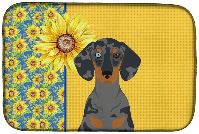 Main image of Summer Sunflowers Black Dapple Dachshund Dish Drying Mat Absorbent Dish Drying Mat Pad for Kitchen Counter Dish Drainer Mat for
