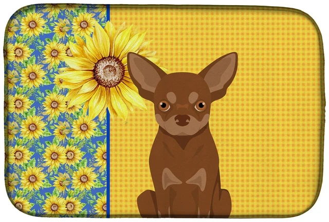 Main image of Summer Sunflowers Chocolate and Tan Chihuahua Dish Drying Mat Absorbent Dish Drying Mat Pad for Kitchen Counter Dish Drainer Mat