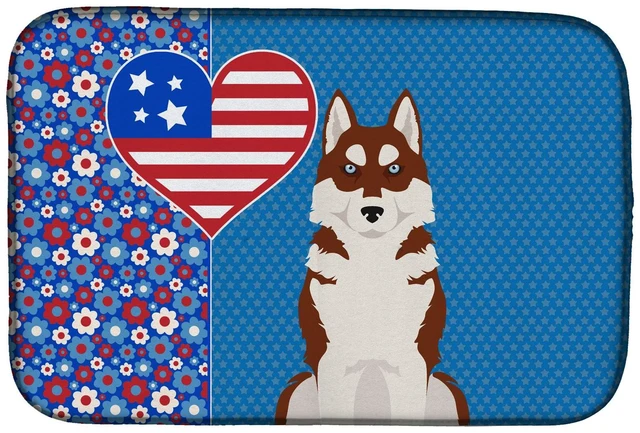 Main image of Red Siberian Husky USA American Dish Drying Mat Absorbent Dish Drying Mat Pad for Kitchen Counter Dish Drainer Mat for Counterto