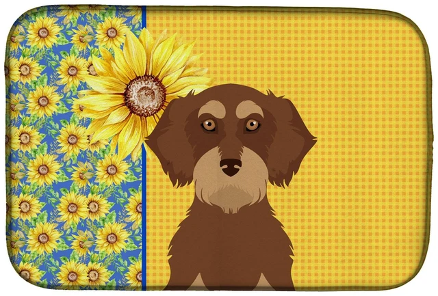 Main image of Summer Sunflowers Wirehair Red and Tan Dachshund Dish Drying Mat Absorbent Dish Drying Mat Pad for Kitchen Counter Dish Drainer