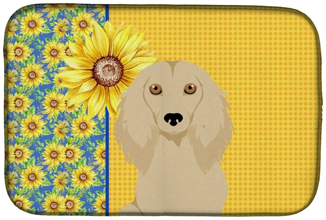 Main image of Summer Sunflowers Longhair Cream Dachshund Dish Drying Mat Absorbent Dish Drying Mat Pad for Kitchen Counter Dish Drainer Mat fo