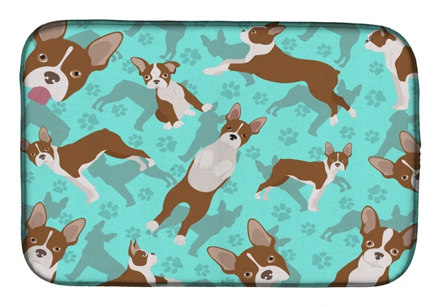 Main image of Red Boston Terrier Dish Drying Mat Absorbent Dish Drying Mat Pad for Kitchen Counter Dish Drainer Mat for Countertop, 14 x 21",