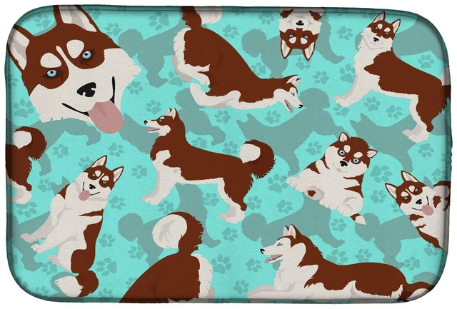 Main image of Red Siberian Husky Dish Drying Mat Absorbent Dish Drying Mat Pad for Kitchen Counter Dish Drainer Mat for Countertop, 14 x 21",