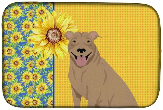 Main image of NEW Summer Sunflowers Fawn Pit Bull Terrier Dish Drying Mat Absorbent Dish Drying Mat Pad for Kitchen Counter Dish Drainer Mat f