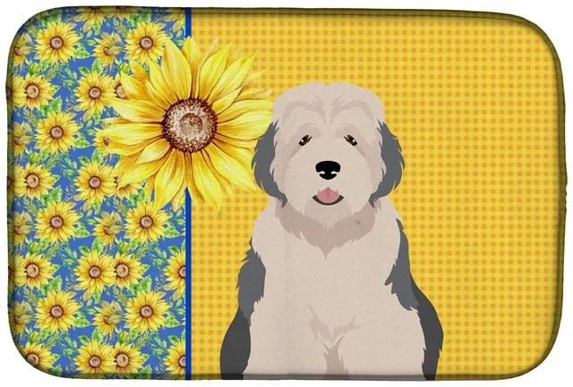 Main image of Summer Sunflowers Old English Sheepdog Dish Drying Mat Absorbent Dish Drying Mat Pad for Kitchen Counter Dish Drainer Mat for Co