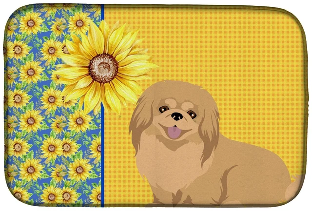 Main image of Summer Sunflowers Gold Pekingese Dish Drying Mat Absorbent Dish Drying Mat Pad for Kitchen Counter Dish Drainer Mat for Countert