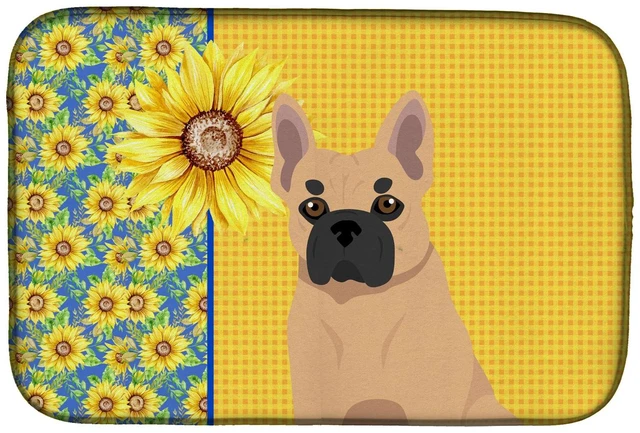 Main image of Summer Sunflowers Fawn French Bulldog Dish Drying Mat Absorbent Dish Drying Mat Pad for Kitchen Counter Dish Drainer Mat for Cou