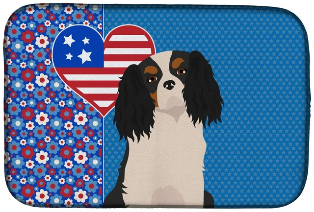 Main image of Tricolor Cavalier Spaniel USA American Dish Drying Mat Absorbent Dish Drying Mat Pad for Kitchen Counter Dish Drainer Mat for Co