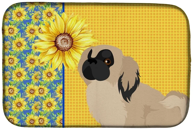 Main image of Summer Sunflowers Cream Pekingese Dish Drying Mat Absorbent Dish Drying Mat Pad for Kitchen Counter Dish Drainer Mat for Counter