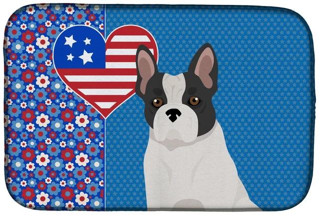Main image of Black and White French Bulldog USA American Dish Drying Mat Absorbent Dish Drying Mat Pad for Kitchen Counter Dish Drainer Mat f