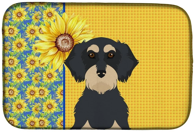 Main image of Summer Sunflowers Wirehair Black and Cream Dachshund Dish Drying Mat Absorbent Dish Drying Mat Pad for Kitchen Counter Dish Drai