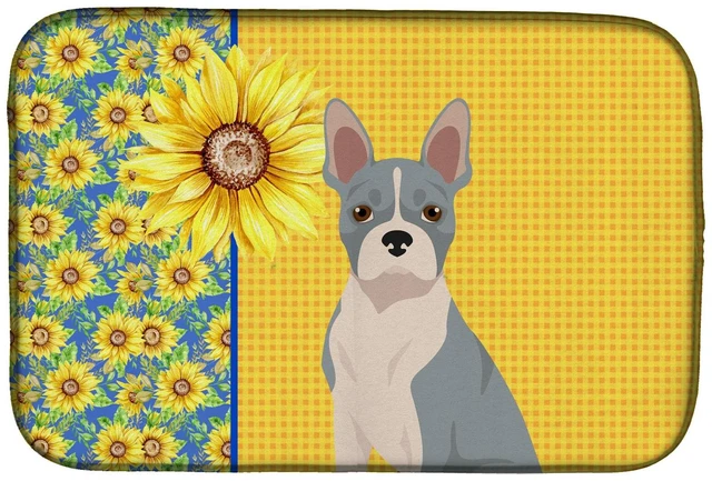 Main image of Summer Sunflowers Blue Boston Terrier Dish Drying Mat Absorbent Dish Drying Mat Pad for Kitchen Counter Dish Drainer Mat for Cou
