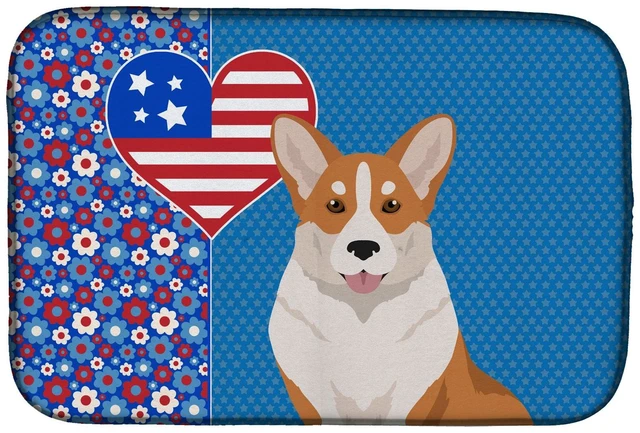 Main image of Red Cardigan Corgi USA American Dish Drying Mat Absorbent Dish Drying Mat Pad for Kitchen Counter Dish Drainer Mat for Counterto