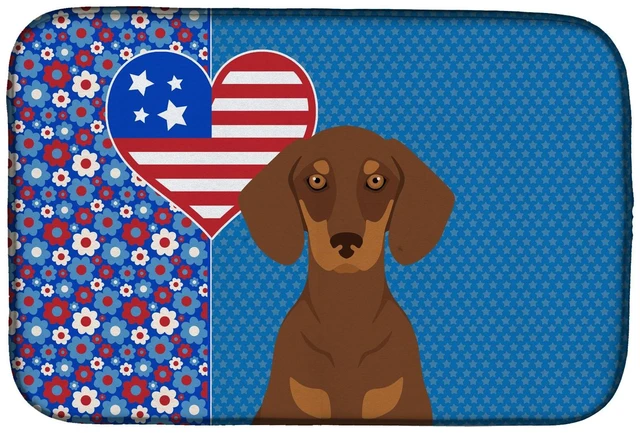 Main image of Chocolate and Tan Dachshund USA American Dish Drying Mat Absorbent Dish Drying Mat Pad for Kitchen Counter Dish Drainer Mat for