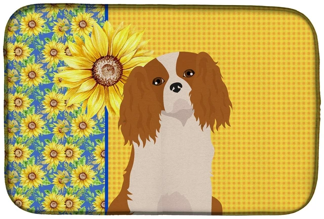 Main image of Summer Sunflowers Blenheim Cavalier Spaniel Dish Drying Mat Absorbent Dish Drying Mat Pad for Kitchen Counter Dish Drainer Mat f