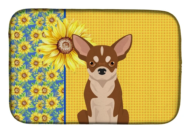Main image of Summer Sunflowers Red and White Chihuahua Dish Drying Mat Absorbent Dish Drying Mat Pad for Kitchen Counter Dish Drainer Mat for