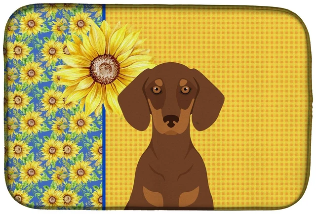 Main image of Summer Sunflowers Chocolate and Tan Dachshund Dish Drying Mat Absorbent Dish Drying Mat Pad for Kitchen Counter Dish Drainer Mat