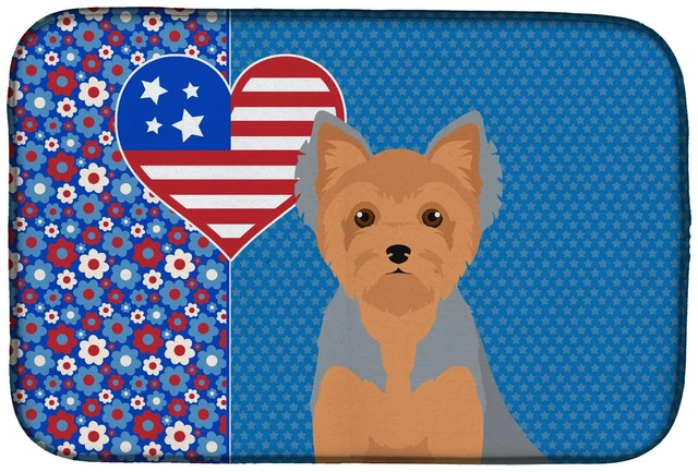 Main image of Blue and Tan Puppy Cut Yorkshire Terrier USA American Dish Drying Mat Absorbent Dish Drying Mat Pad for Kitchen Counter Dish Dra