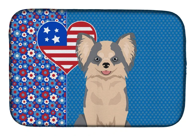 Main image of Longhaired Blue and White Chihuahua USA American Dish Drying Mat Absorbent Dish Drying Mat Pad for Kitchen Counter Dish Drainer