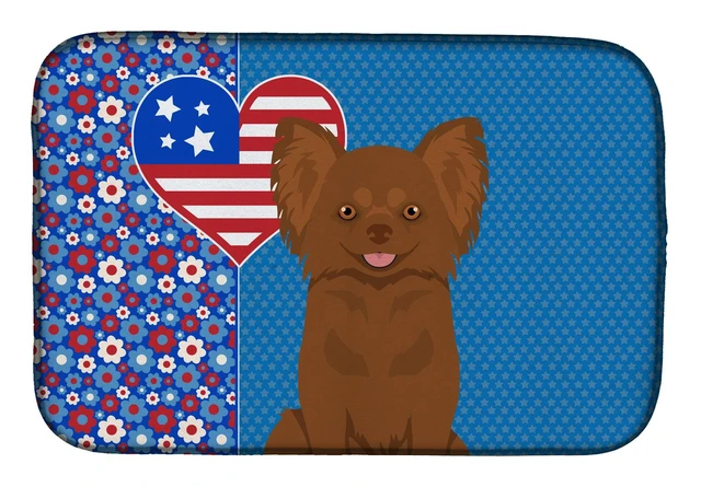 Main image of Longhaired Chocolate Chihuahua USA American Dish Drying Mat Absorbent Dish Drying Mat Pad for Kitchen Counter Dish Drainer Mat f
