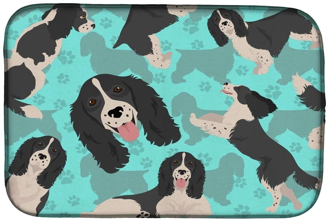 Main image of Black and White English Springer Spaniel Dish Drying Mat Absorbent Dish Drying Mat Pad for Kitchen Counter Dish Drainer Mat for