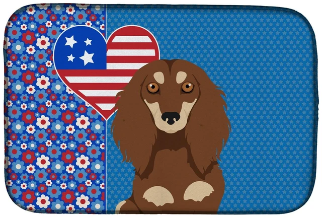 Main image of Longhair Chocolate and Cream Dachshund USA American Dish Drying Mat Absorbent Dish Drying Mat Pad for Kitchen Counter Dish Drain