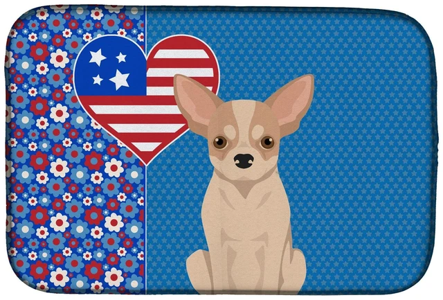 Main image of Fawn and White Chihuahua USA American Dish Drying Mat Absorbent Dish Drying Mat Pad for Kitchen Counter Dish Drainer Mat for Cou