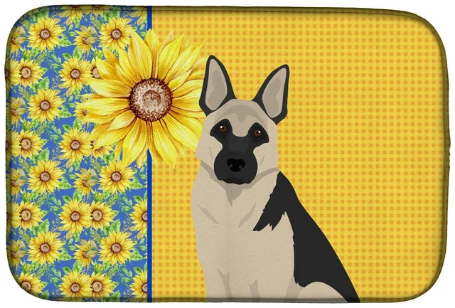 Main image of Summer Sunflowers Black and Silver German Shepherd Dish Drying Mat Absorbent Dish Drying Mat Pad for Kitchen Counter Dish Draine